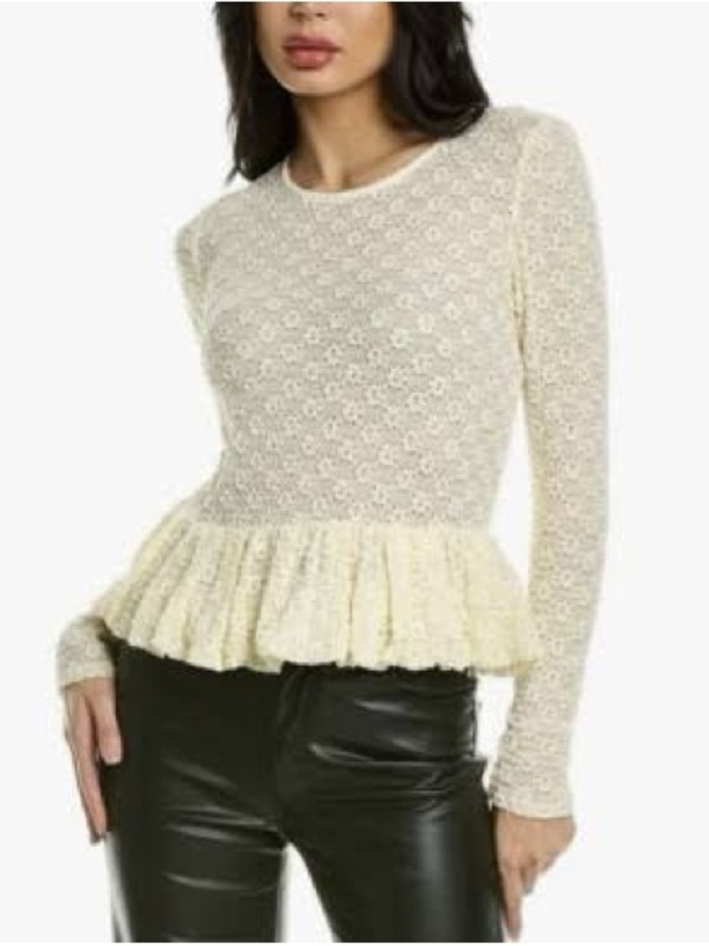 Rebecca Taylor Lace Peplum Long-Sleeve Top